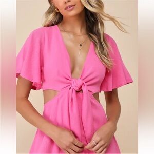 Lulu's Vibrant Pink Midi Tie Dress